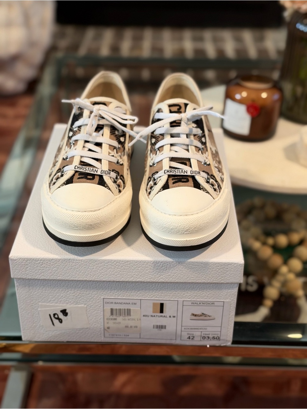 Dior White & Beige Canvas Low-Top Sneakers